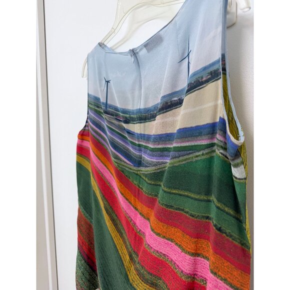 Akris Tulip Farm Flower Field Tank Top Silk Stripe Rainbow Floral Blouse 12 - Picture 10 of 13